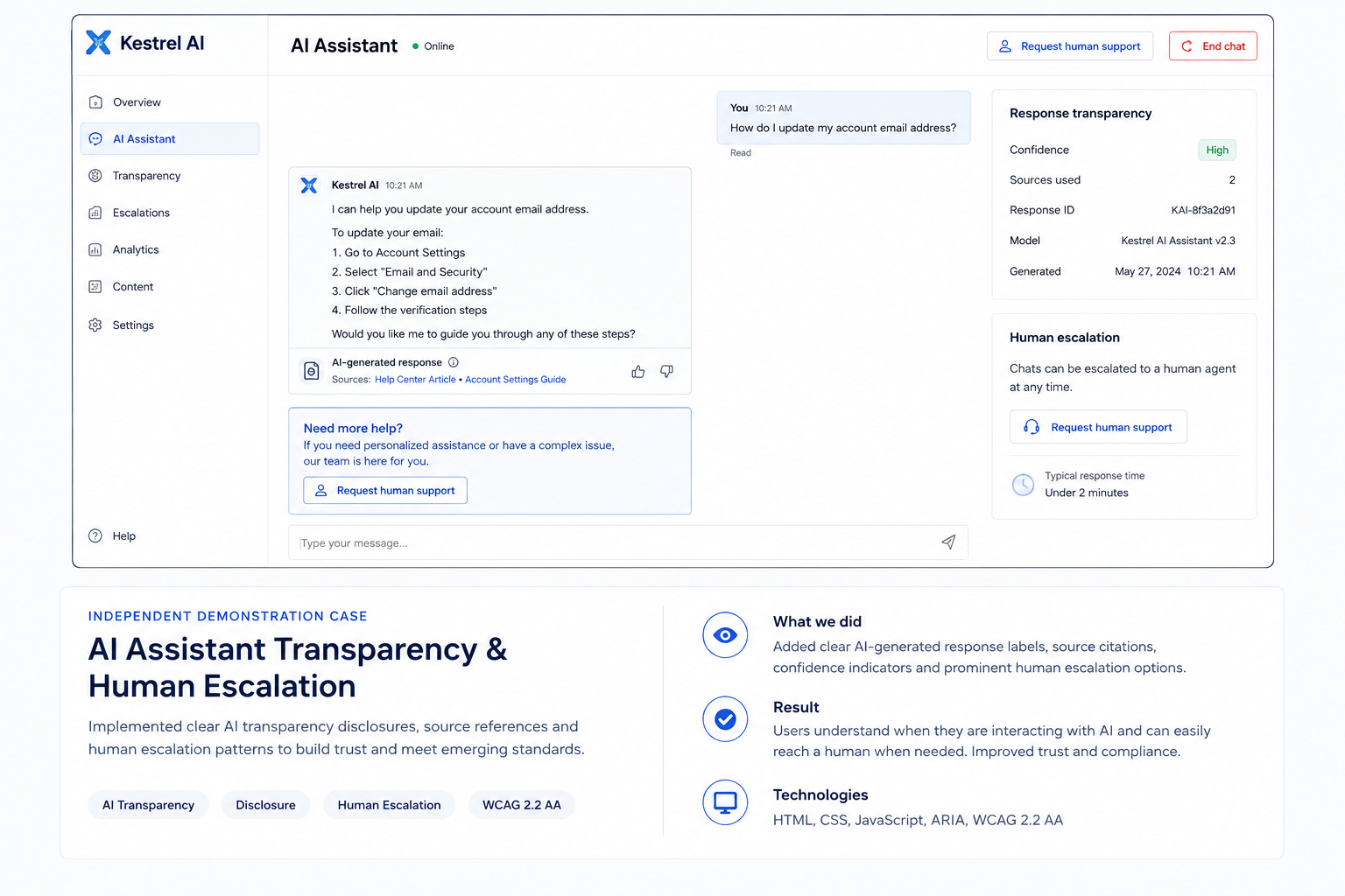 AI Assistant Transparency & Human Escalation